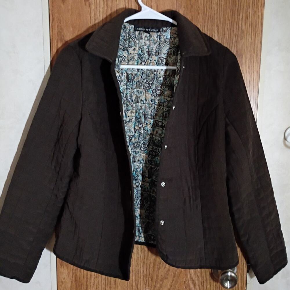 Jones New York Brown Quilted Jacket Petite 6P Petite Paisley Lined Minimalist